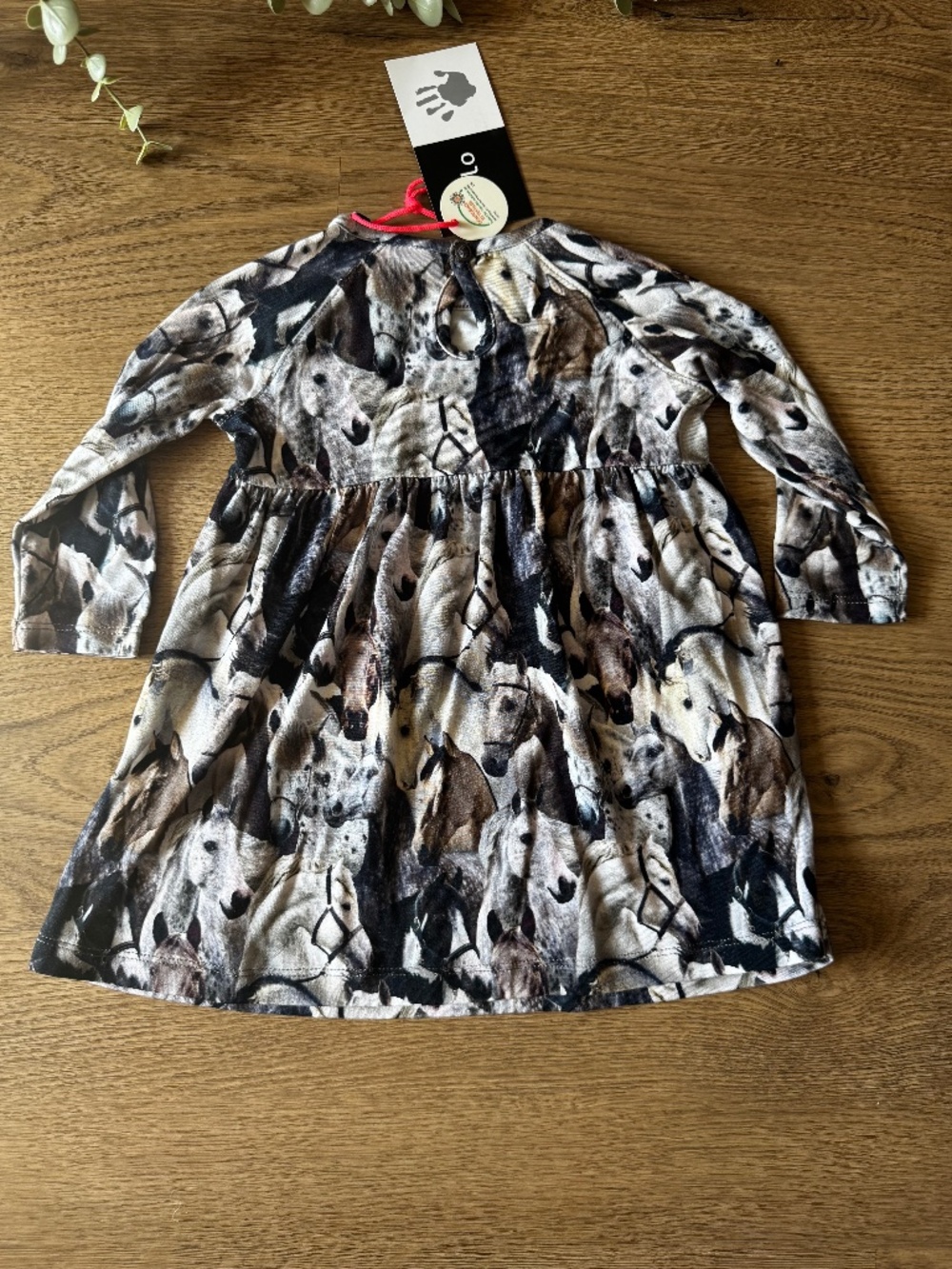 NWT Molo Carly Horse Spirit Long Sleeve Dress Size 6M Baby Girl Organic Cotton
